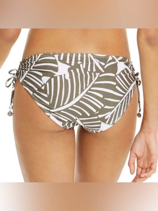 DKNY Bikini Bottom Women XXL Olive Green White Leaf Print Side Tie Swim Bottoms - Picture 5 of 7